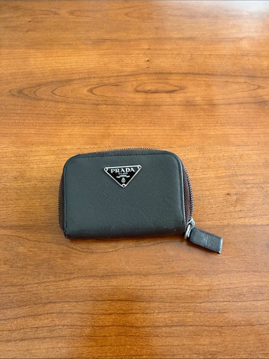 Prada Accessories - Prada Unisex Small Black Saffiano Zip Key and Card Holder with Metal Logo